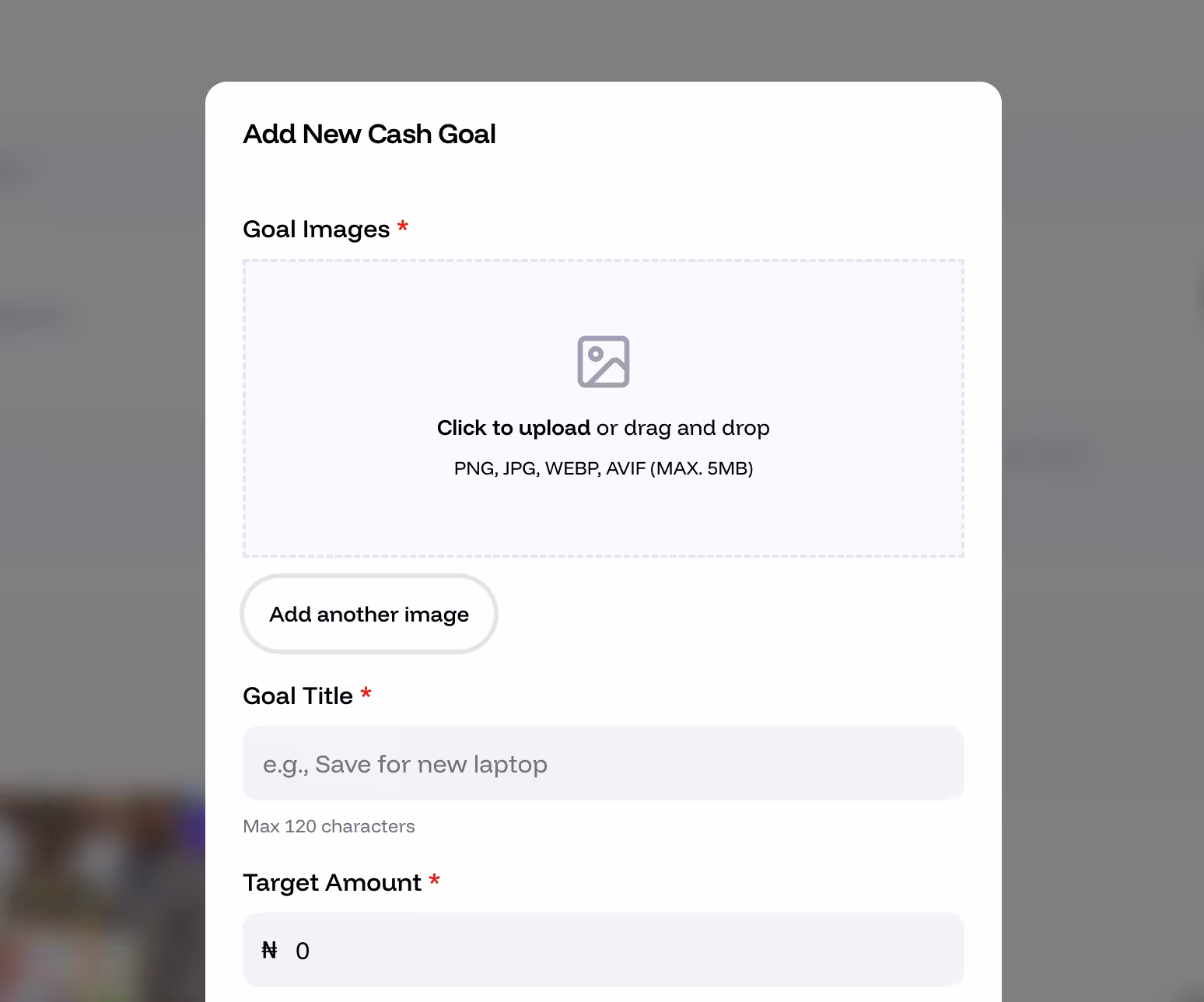 Adding Items & Cash Goals